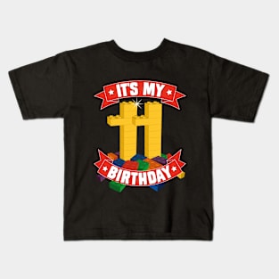 It's My Birthday 11th Years Old Block Building Boys Girls Kids T-Shirt